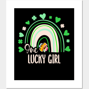 Leopard Tie Dye Rainbow Happy St Patricks Day One Lucky Girl Shamrock Posters and Art